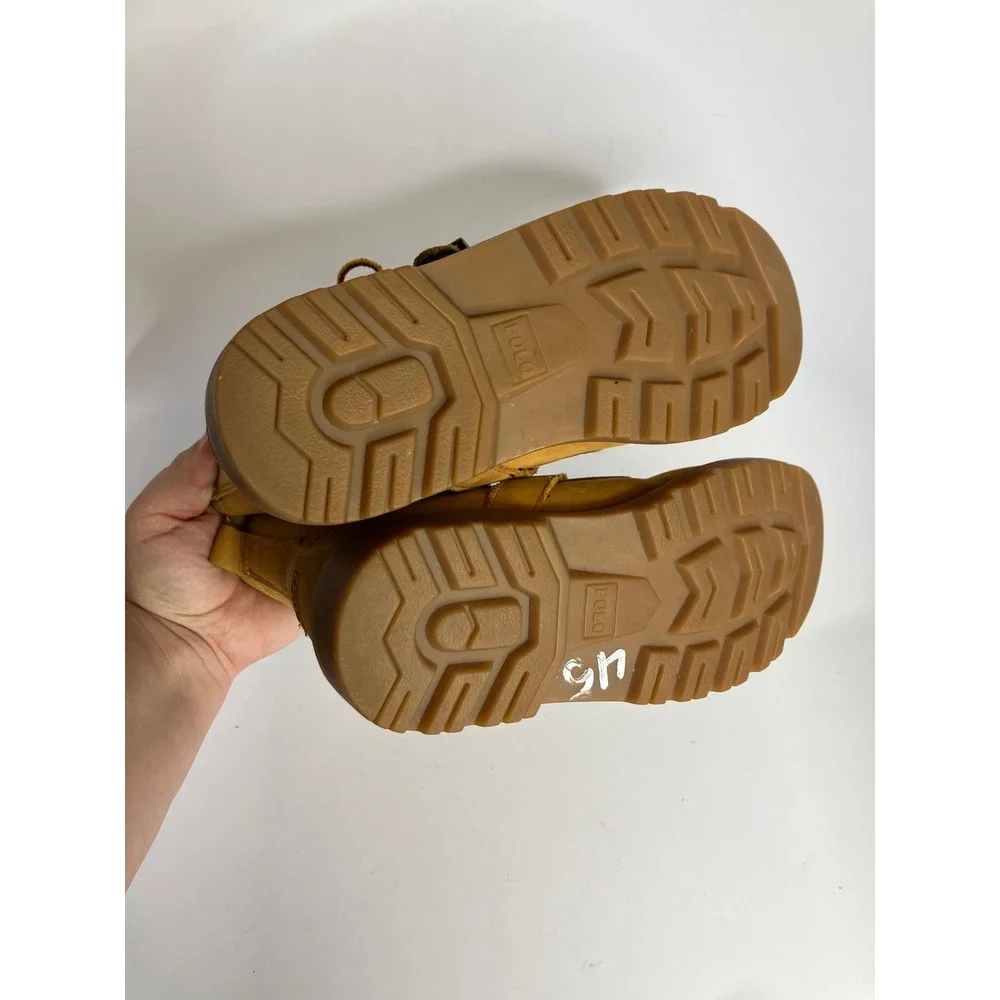 Polo Ralph Lauren ranger lace up boots tan leather bear embroidery kids‎ size 3